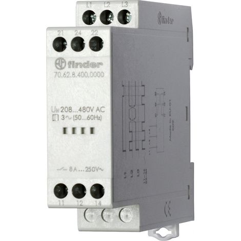 Relais contrôle de phase 2RT 8A 208 à 480V AC ordre/perte de phase  377452 FINDER 706284000000 (1/2)
