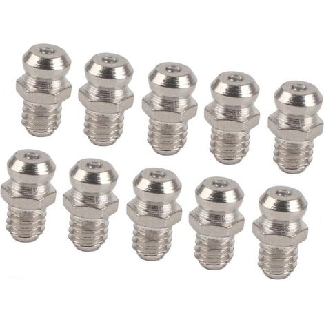 Lot de 10 embouts de rechange en métal pour pistolet à graisse, accessoires de lubrification résistants à la rouille pour l'automobile, la moto et l'industrie (M6 Straight) (1/4)