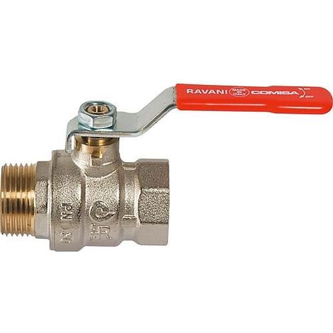 Robinet à boisseau sphérique en laiton DN15 (1/2") FF/FF avec levier manuel en acier rouge PN45 (1/2)
