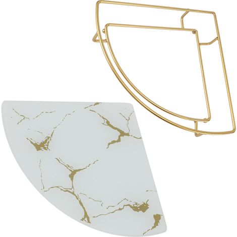 Plateau de rangement salle de bain triangle doré texturé, organisateur luxe pour savon, serviettes, papier, bijoux et maquillage, blanc (1/5)