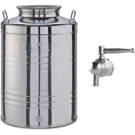 FUSTO OLIO INOX DA 50 LT + RUBINETTO ACCIAIO ANTIGOCCIA    FER 269391+ 97611