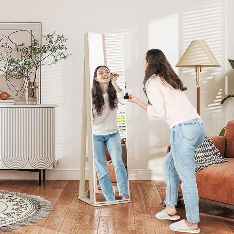 Armoire à bijoux blanc avec lumières LED et verrouillage miroir intégré avec grain de bois