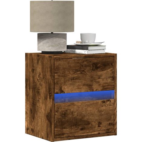 Wall-mounted Bedside Cabinets with LED Lights 2 pcs Smoked Oak vidaXL (1/5)