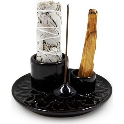 Porte-bâtonnets de Palo Santo, brûleur d'encens en céramique artisanale multifonctionnel pour bâtonnets d'encens Palo Santo, porte-sauge, bac récupérateur de cendres pour salle de méditation ou de yog (1/5)