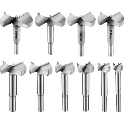 10 Pcs Meche Bois 15-60mm Fraise Bois Forstner Bits foret bois Meche a Faconner Mèche à Bois Carbure Installation de (1/4)