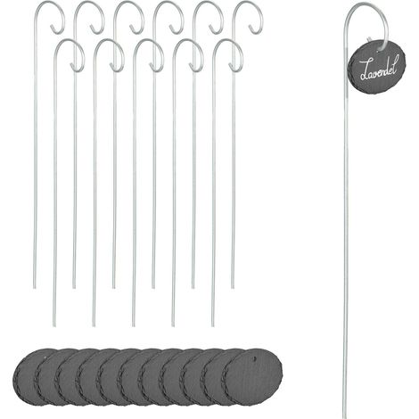 Relaxdays – Étiquettes ardoise pour plantes, lot de 12, inscriptibles, ardoise et fer, résistantes aux intempéries – Dimensions 7 x 9 cm (1/5)