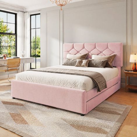 MEUBLIV Struttura letto 140x200 cm rosa con letto estraibile, senza materasso (1/5)