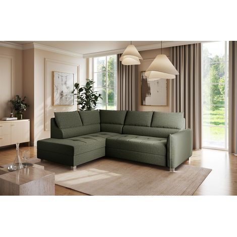 Ecksofa Schlafsofa Sofa MARNO in Stoff Vogue Moosgrün Ottomane Links (1/4)