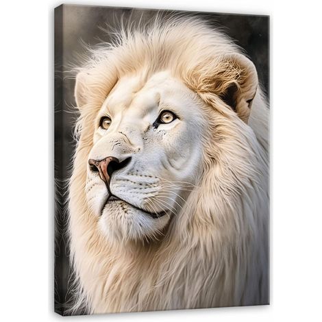 tableau lion blanc animaux pour chambre salon cuisine sur toile 100x70 (1/3)
