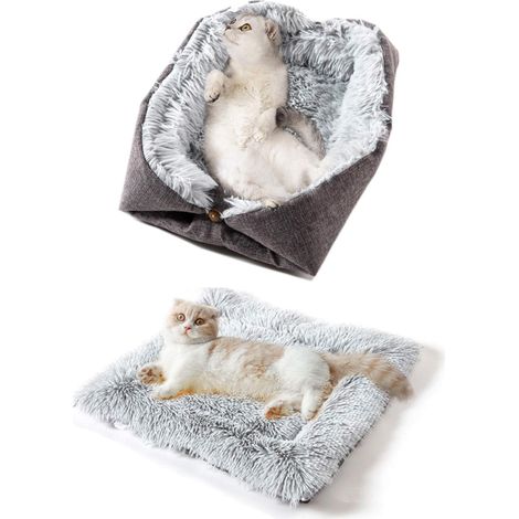1 Lit pour chat 2 en 1,canapé rond en peluche,tapis antidérapant,abri semi-fermé,intérieur et extérieur (1/5)