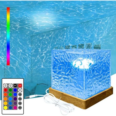 16-Farben-Wellenlampe – Dynamische Deckenprojektion – Acrylgehäuse und Holzsockel – Fernbedienung für individuelle Atmosphäre inklusive (1/5)