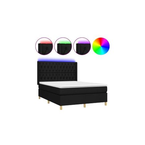 Sommier à lattes de lit matelas et LED Noir 140x200 Tissu (1/5)