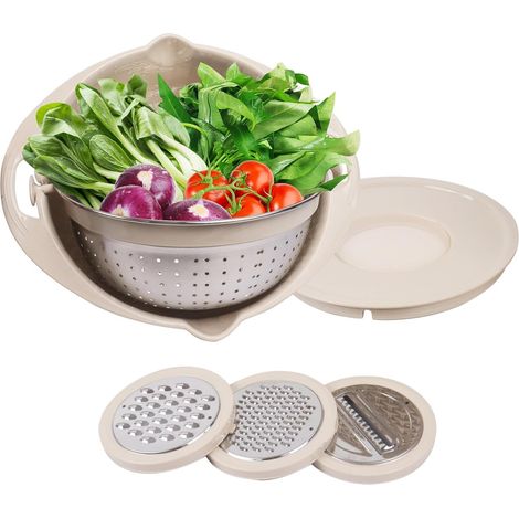 1 Ensemble Passoire Bol 360 Degrés,Acier Inoxydable,Râpe Interchangeable,Légumes Fruits Pâtes (1/5)