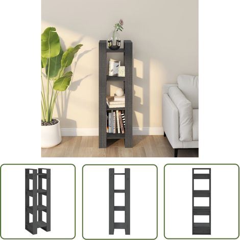 The Living Store Bibliothèque/Séparateur de pièce Gris 41x35x125 cm Pin solide - Bibliothèque - Bibliothèque En Bois - Meuble De Rangement - Séparateur De Pièces - Étagère (1/5)