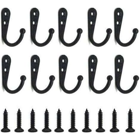 Set aus 20 schwarzen Wandhaken mit Schrauben zum Platzsparenden Aufhängen von Taschen, Bademänteln, Handtüchern und Schlüsseln (1/5)
