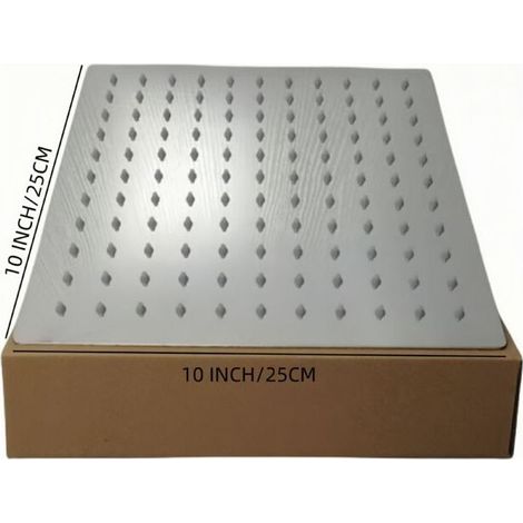 Pommeau de douche en acier inoxydable - Douche à économie d'eau, pommeau de douche carré de 25 cm, pommeau de douche à effet pluie universel, filetage 1/2 pouce (1/4)