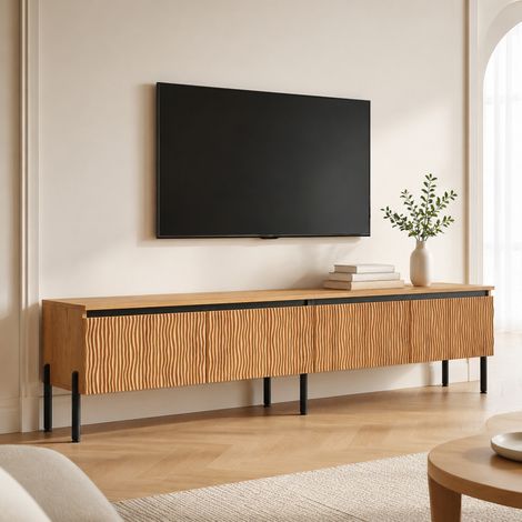 Mueble TV 180 x 35 x 43 cm con 4 puertas acanaladas y pasacables OKMYHOME (1/5)