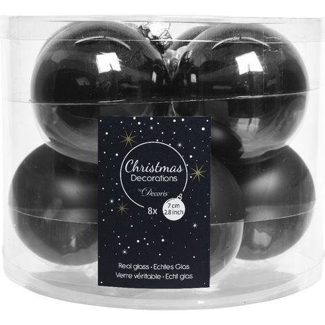 Palline di Natale nere, set da 8, 7 cm