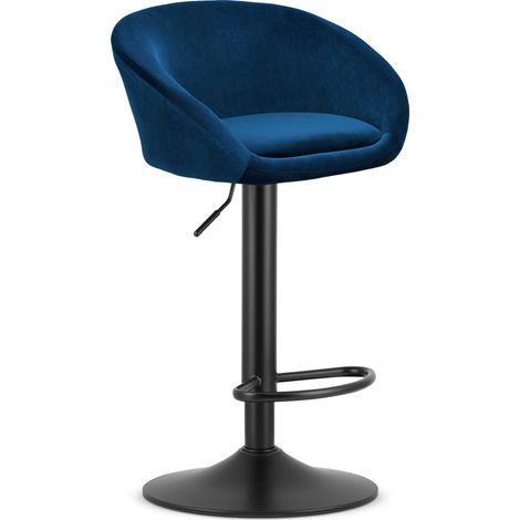 Sgabello East - velluto blu navy / base nera