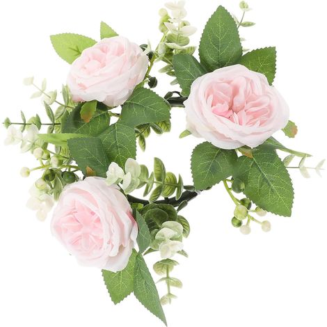 Couronne de Bougies de Mariage en Fleurs de Soie Rose, Anneaux Décoratifs pour Bougies Piliers, Décor Pratique et Romantique pour Porte et Thanksgiving (1/5)