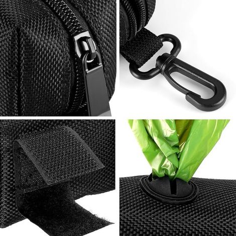 Dispensador de bolsas para excrementos，2 piezas，Soporte para bolsas de excrementos de perro，Tela Oxford，11×5×6cm，Negro (1/4)