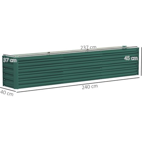 Carré potager surélevé acier galvanisé support coins fond ouvert 240x40x45cm vert (1/5)