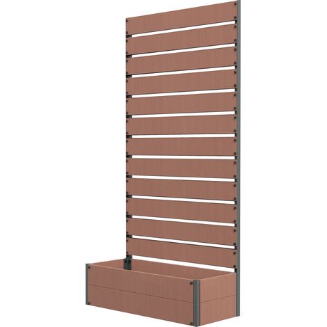 Hochbeet 64L mit Rankgitter für Kletterpflanzen, Blumenkasten aus Holz-Kunststoff-Verbundwerkstoff und Aluminium