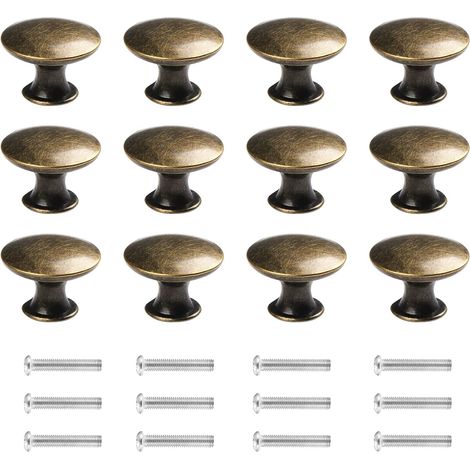 Ensemble de 12 boutons de tiroir en laiton antique, 30 mm de diamètre, pour tiroirs de meubles (bronze vert)