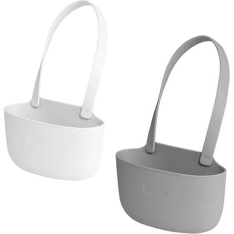 Lot de 2 porte-éponges en silicone faciles à utiliser - Aucune installation nécessaire - Pour évier de cuisine - Blanc et gris (1/5)