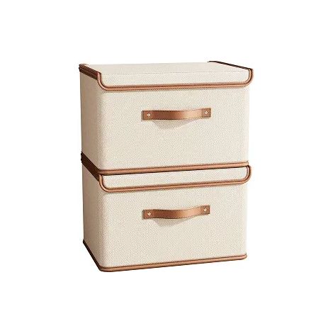 Paquete de 2 cajas de almacenamiento con tapa, contenedor organizador de armario plegable, caja de almacenamiento de tela con asa, caja de almacenamiento decorativa con tapa para organizar ropa, libro (1/5)