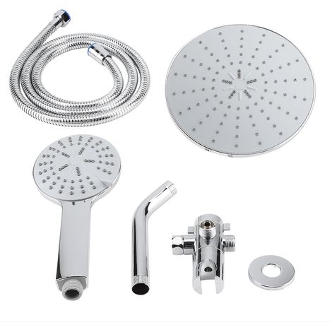 Douche à main double avec pommeau de pluie réglable, chrome, 3 voies haute pression, ensemble combiné (1/5)