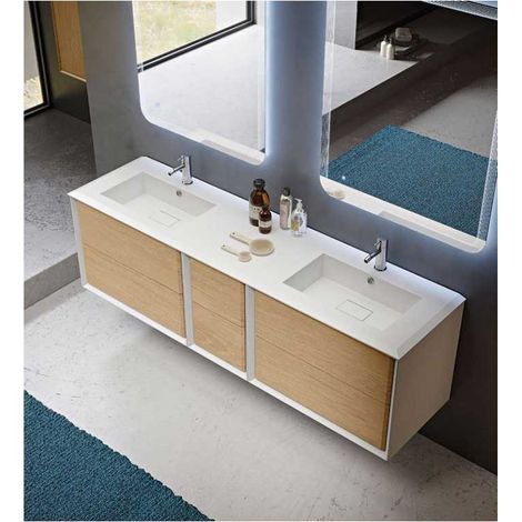 Mobile Bagno Bellagio175 cm SospesoRovere Tabacco Base 6 cassetti - Lavabo doppia vasca in Resina (1/5)