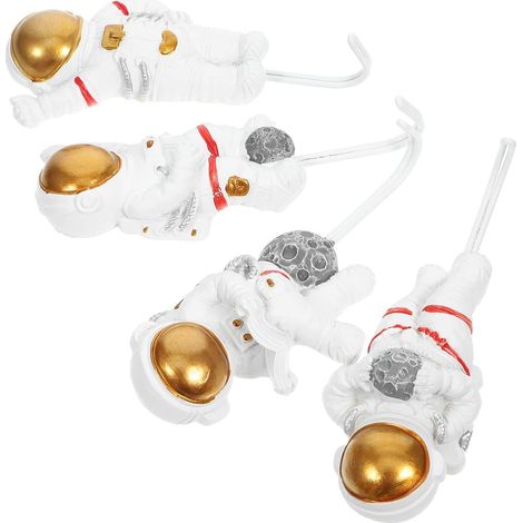 Crochets Muraux Astronaute Gain de Place en Résine et Fer Lot de 4 Porte-manteau Mural Blanc pour Salle de Bain ou Entrée (1/5)