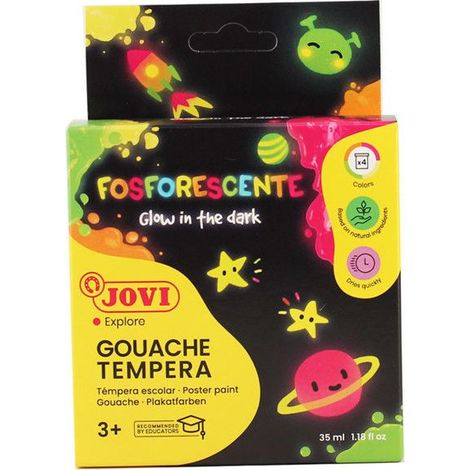 Peinture phosphorescente - JOVI - 4 pots de 55 ml - Émet de la lumière - Couleur phosphorescent - 220 g