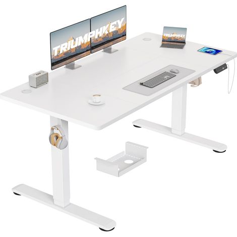 Bureau Assis Debout Électrique 140×70 cm, 3 Mémoires, Blanc (1/5)