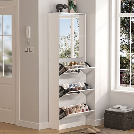 Armoire, 5 tiroirs, avec miroir, blanc, pour maison et usage quotidien, rangement pratique pour entrée, format gain de place