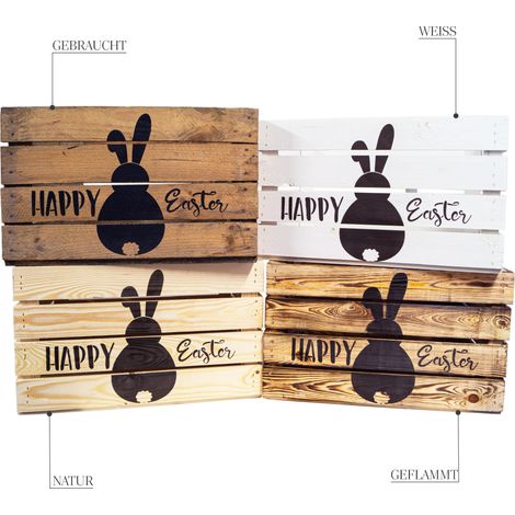 Holzkiste Natur mit Ostermotiv Happy Easter (Hase) 50 x 40 x 30 cm (1/5)