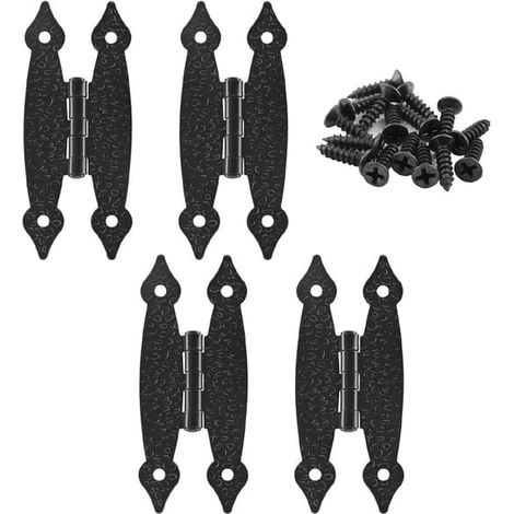 Set di 8 cerniere a H nere anticate, 8,9 cm (3,5 pollici), in acciaio laminato a freddo, cerniere a incasso per porte, cerniere decorative per armadi, cassetti, portagioie (1/5)