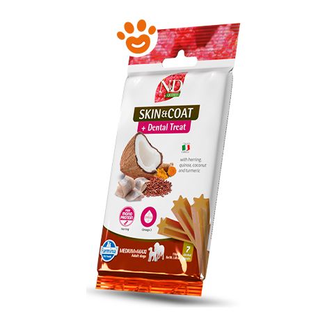 Farmina Dog Snack Dental Treat N&D Quinoa Skin&Coat Aringa Medium/Maxi - Confezione 100 Gr - Snack