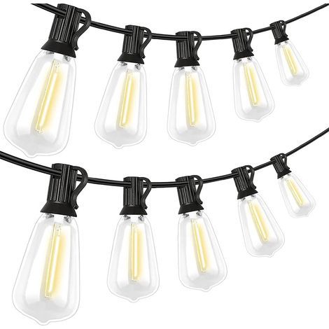 Decorative outdoor string lights, 7.5 meters long - 10 ST38 LEDs - IP65 waterproof - Warm white light (1/5)