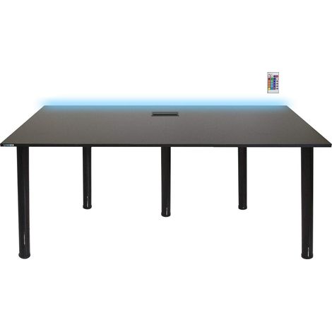 Bureau gamer LED XXL 165 x 68 cm – Réglable 73-76 cm – Oillet aluminium pour câbles – 16 couleurs d'éclairage – Syberdesk (1/4)