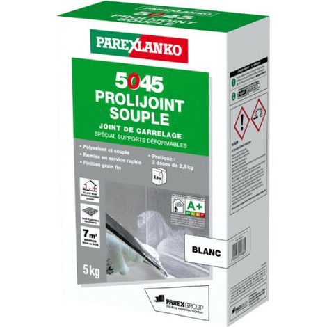 Joint pour carrelage souple 5 kg – Adapté surfaces déformables – Pour grès cérame et faïence – L5045BLANC05