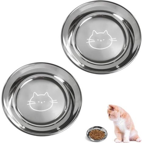 Bacs à litière en acier inoxydable - Gamelles pour chats d'intérieur - Gamelles peu profondes respectueuses des moustaches - 3 cm - 4 pouces (1/5)