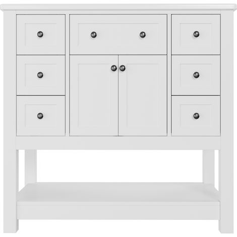 Mobile bagno con lavabo in ceramica 91,5x46,5x90 cm MDF bianco 7 cassetti HOMVRA (1/5)