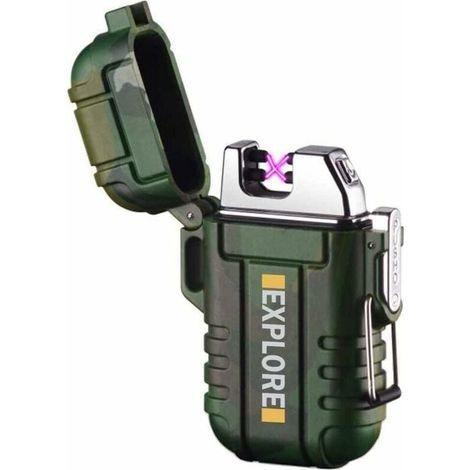 Waterproof Outdoor Windproof Lighter Double Arc Lighter Electric Lighters USB Rechargeable - Flameless - Plasma Cool Lighters for Camping, Hiking, Adventure, Survival Tactical Gear (1/5)