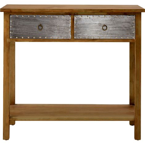 Interiors by Premier Two Drawer Console Table, Chic Hallway Table, 2 Metal Drawer Solid Wood Console Table, Rustic Console Table
