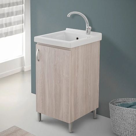 Lavatoio in ceramica 45x50 con mobile Olmo completo di piletta e scarico (1/5)