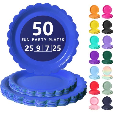 Vaisselle Jetable Festonnées, 50 Pcs Bleu roi Assiette Carton (1/5)