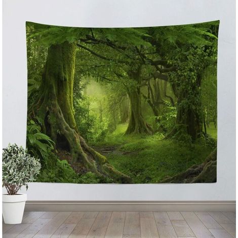Tenture Murale Psychédélique Arbre Forêt tapis Tissu drap mural Décoration Murale Maison Salon Chambre Dortoir Bohème Nature Paysage Avec Courte Peluche Tissu Doux (150cm130cm) (1/4)
