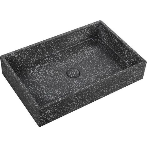 Lavabo da appoggio rettangolare con finitura terrazzo nero  KTERD-600N kamalu